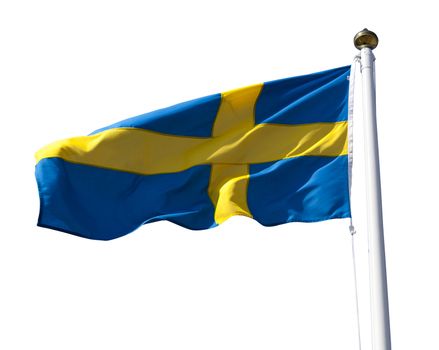 Sweden flag flying in the wind isolated on white with clipping path