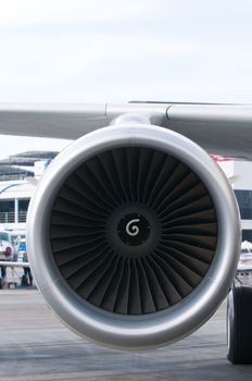Jet engine of mid sized, narrow bodied passenger airplane
