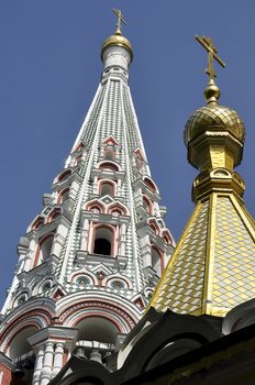 The spiers and the domes of the church in Shipka is covered with gold 