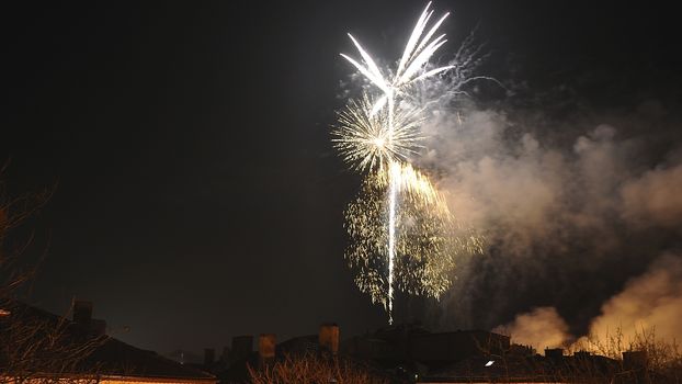 New Year Fireworks in the sky above Veliko Tarnovo 