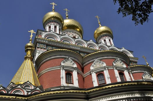 The spiers and the domes of the church in Shipka is covered with gold 