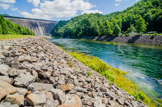 views of man made dam at lake fontana