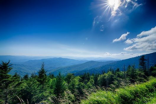 A wide view of the Great Smoky Mountains from the top of Clingman's Dome