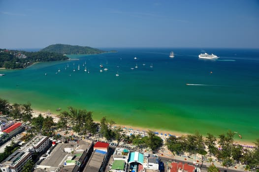 Patong tropical beach from aerial view, Phuket. Thailand.