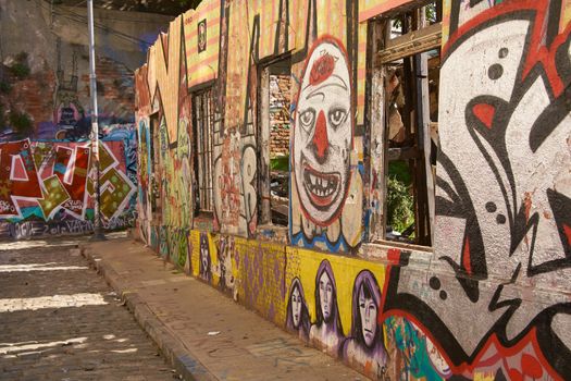 Colourful urban art decorating a street in the world heritage city of Valparaiso in Chile
