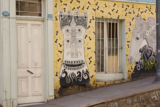 Colourful urban art decorating a street in the world heritage city of Valparaiso in Chile