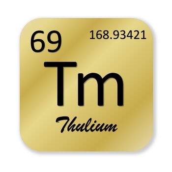 Black thulium element into golden square shape isolated in white background