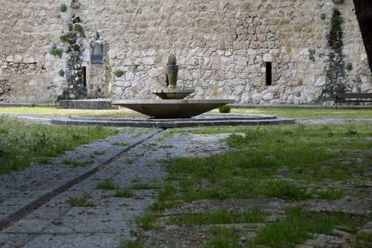 fountain in garden of saint Mary, Brihuega, Spain. Quiet place in the Brihuega castle