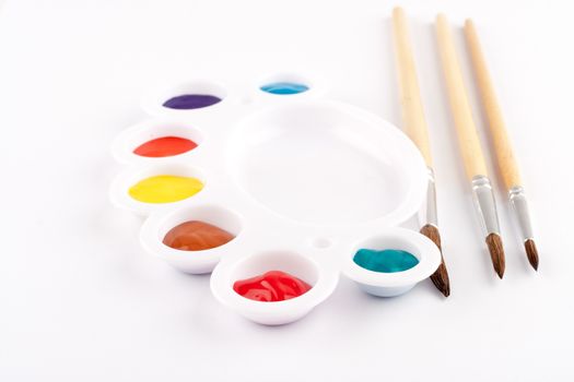 different size paint brushes and color palette