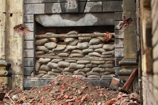 War barricade of bags per the window