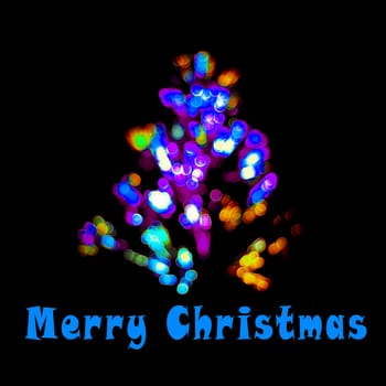 Merry Christmas card with fir tree and LED lights