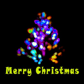 Merry Christmas card with fir tree and LED lights