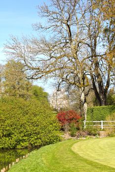 View on beautiful landscape with old mansion at Saint Saens, France