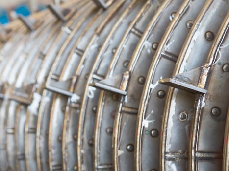 Abstract photo of the rotor of an industrial dryer. Shallow depth of field.