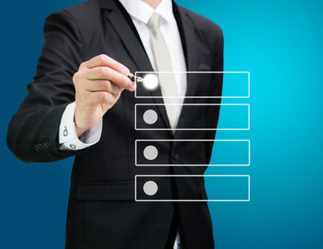 businessman checking mark checklist marker Isolated on blue background