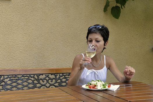 Lunch Break with shopska salad and white wine in Byala