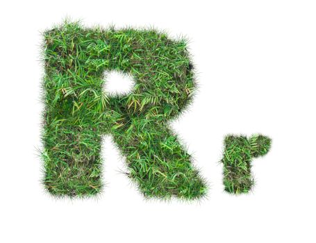 letter R on green grass isolated on over white background
