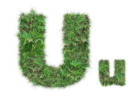 letter U on green grass isolated on over white background
