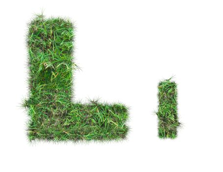 letter L on green grass isolated on over white background