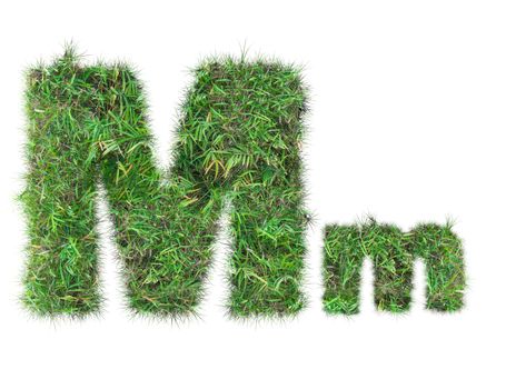 letter M on green grass isolated on over white background