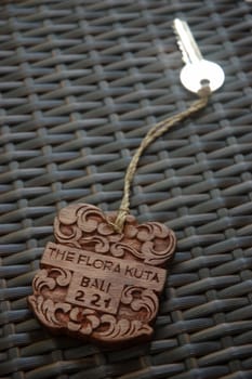 wooden key ring designed with balinese art craft