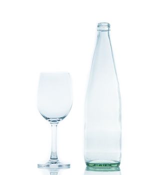 Bottle and Glass water clear isolate on over white background