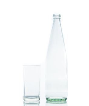 Bottle and Glass water clear isolate on over white background