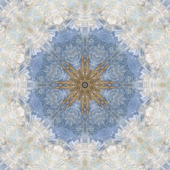 Abstract artistic seamless pattern, handmade floral ornament, applique from painted garlic husks, leaves and watercolor background