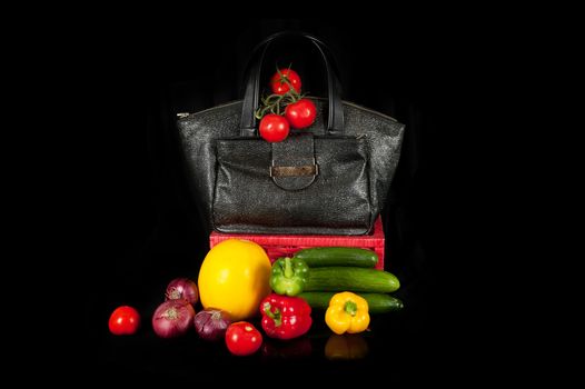 Modern fashion woman bag with vegetables
