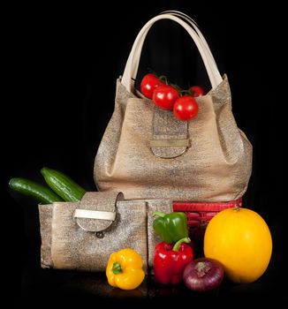Modern fashion woman bag with vegetables