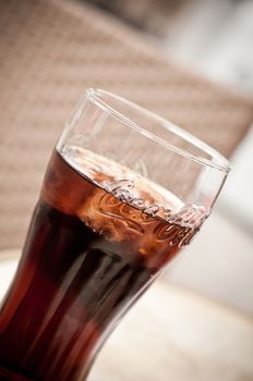 glass of fresh Coca-cola cloeup