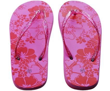 Pair of pink womans slippers isolated on the white background