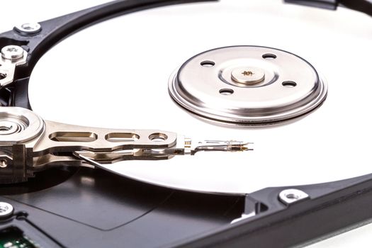Harddisk drive (HDD) with top cover open isolated on white background
