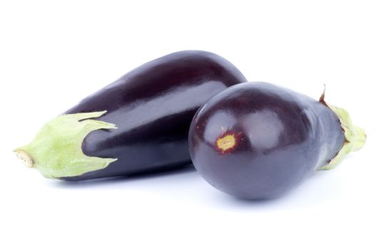 Two Raw Ripe Eggplants isolated on White background