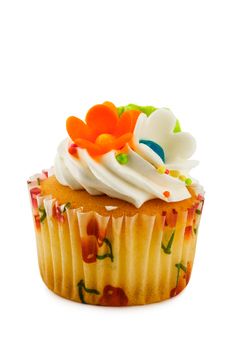 Flowers cupcake isolated on white background