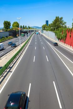 Vienna city highway  with the brand new DC-Tower on background, Austria