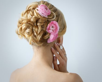 Wedding. Attractive bride with beautiful hair