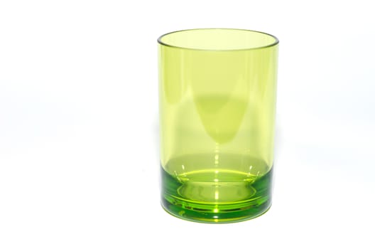 Green plastic cups isolated on white background.