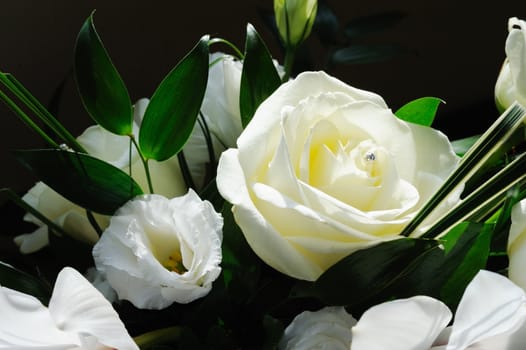 Brides bouquet closeup of rose