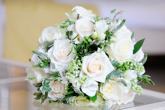 Close-up of brides bouquet of flowers on wedding day