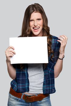 Beautiful woman with white billboard