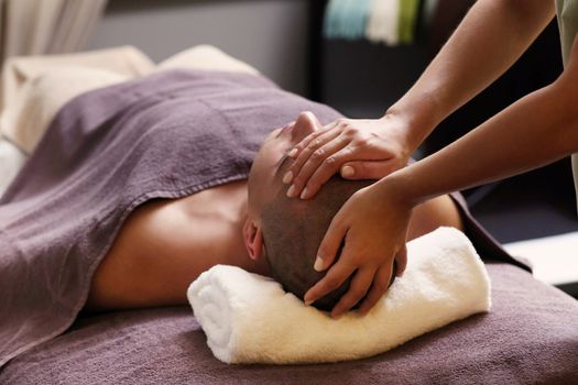 Beauty, health. Man in spa salon