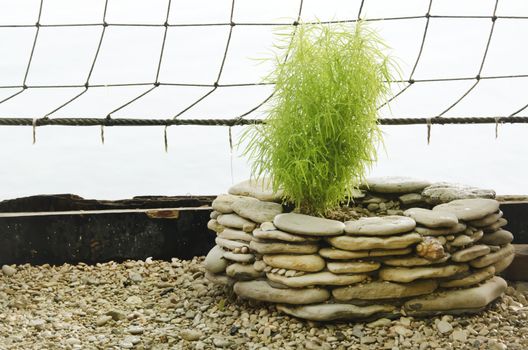 Gardening Decoration: Stone Pot, Pebbles and Net