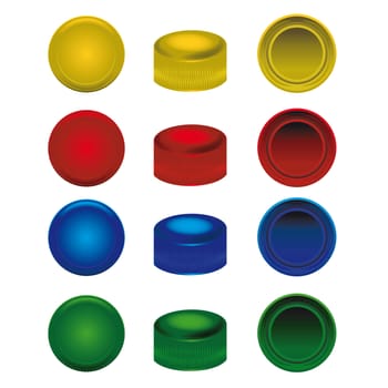 four colors of plastic cap from pet bottles