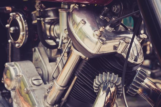 an engine of a vintage motor cycle