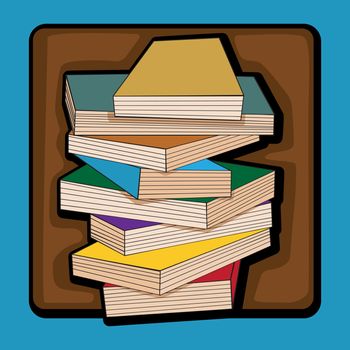 Hand drawn clip art with books over blue