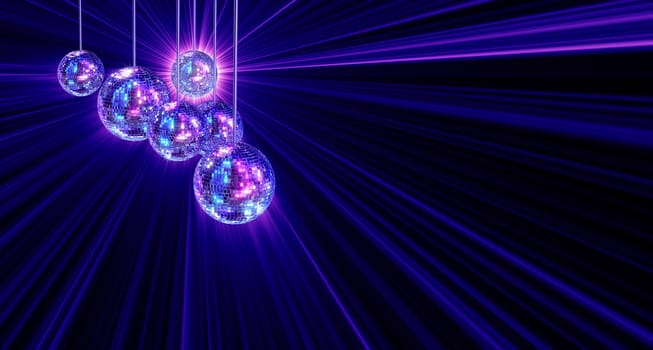 Colorful funky background with mirrored glitter disco balls for party