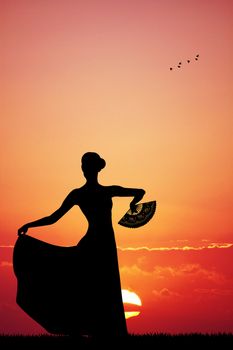 illustration of flamenco at sunset