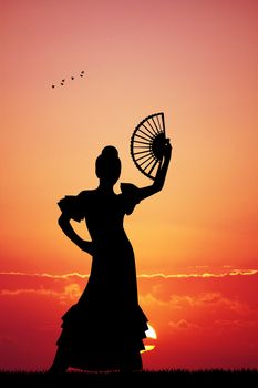 illustration of flamenco at sunset