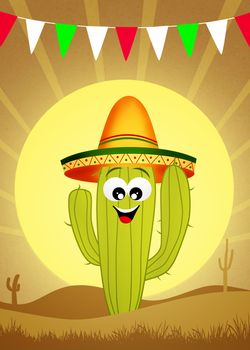 illustration of cactus with sombrero